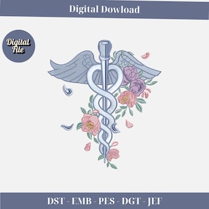 Caduceus Embroidery Design, Medical Symbol Pattern, Doctor and Nurse Machine Embroidery File, Instant Download for Healthcare Projects