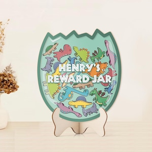 Personalized Dinosaur Magnetic Reward Jar, Classroom Reward System with Dinosaur Tokens
