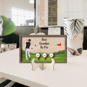 Best Dad Grandpa By Par Personalized Golf Sign Custom 2 Layer Wooden Plaque Father&#39;s Day Gift Golf Decor for Dad or Grandpa