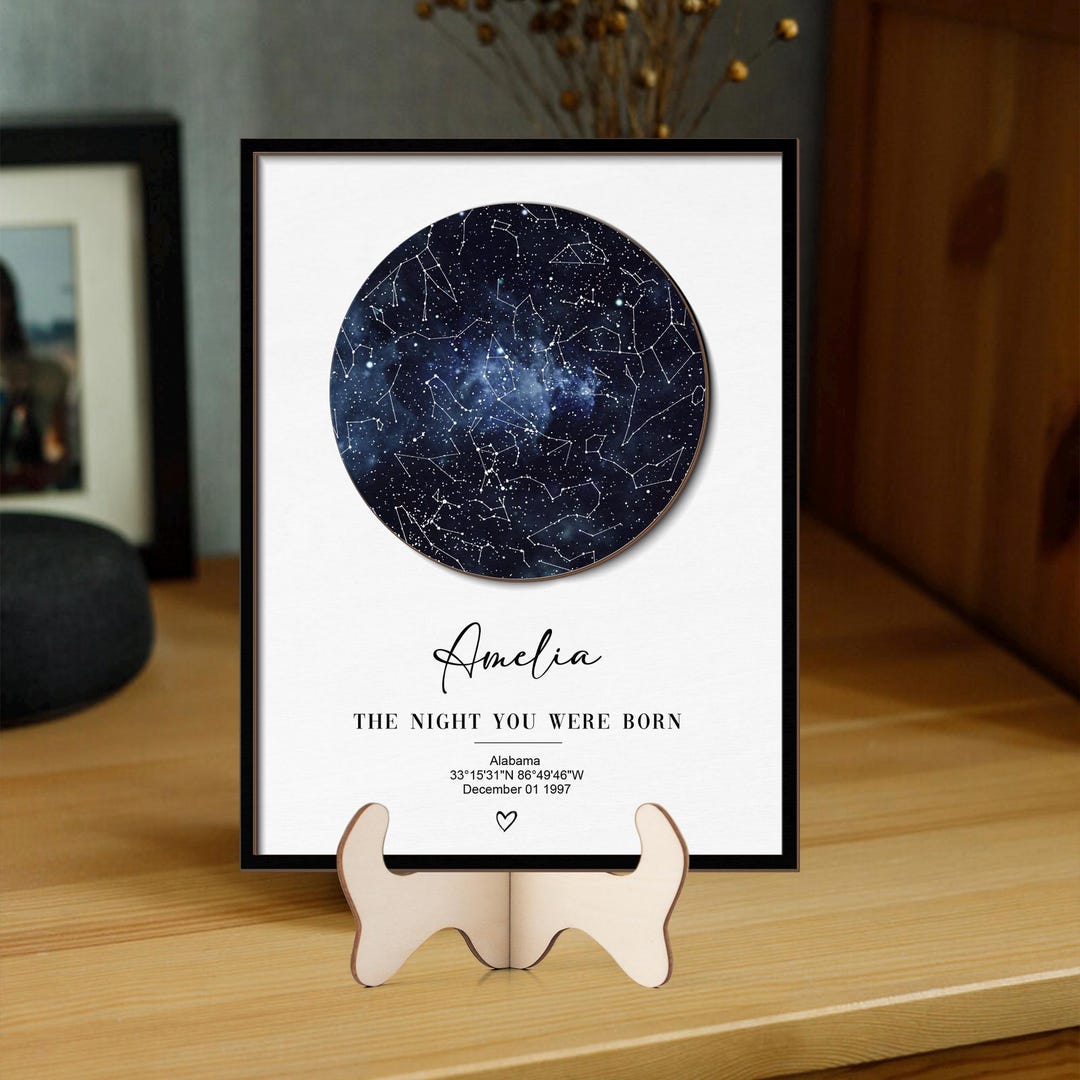 Personalized Star Map Night You Were Born Wooden Sign Stars the Night ...