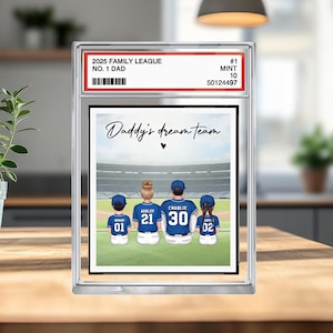 Gepersonaliseerde acrylblokplaat American Football Daddy's Dream Team No. 1 Dad Man & Kids zitten Trading Card-stijl, cadeau voor vader, echtgenoot