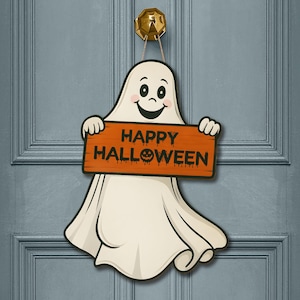 Vintage Halloween Ghost Decor, Retro Halloween Mantel Sign, Spooky Ghost Shelf Sitter, Autumn Ghost Decor, Retro Spooky