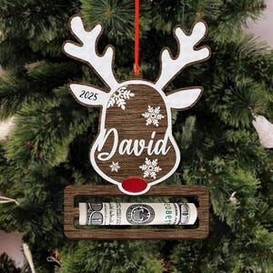 Personalized Reindeer Money Holder – Cute Christmas Tree Gift for Kids & Family, Unique Holiday Cash Gift Card Holder, Xmas Stocking Stuffer