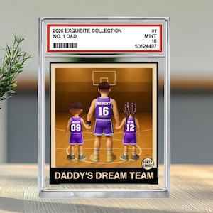 Plaque personnalisée en blocs acryliques de basket-ball n° 1, papa, cadeau de fête des pères personnalisé par enfant, style carte à collectionner, souvenir de papa sportif, papa et
