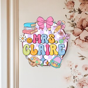 Personalized Classroom Welcome Sign Teacher's Name Door Hanger, Teacher Appreciation Gifts, Back to School Decor Gift, Groovy Sign