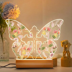 Personalized Butterfly Cross Night Light Baptism Gift For Kids Custom Kids Name Gift For Goddaughter, Godson