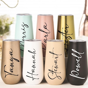 Champagne Tumbler Personalized,Bridesmaid Flute,Custom Cup with Lid,Bachelorette Glass,Wedding Gift,Bridesmaid Gift for Her,Flute Tumblers