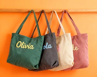 Embroidered Corduroy Tote Bag – Personalized Gift, Custom Name