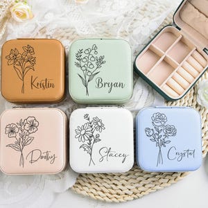 Personalisierte Geburt Blume Reise Schmuckschatulle, Schmuckschatulle mit Gravur, Brautjungfer Geschenk, Brautparty Geschenk für sie, Geschenk für Mutter, Freund, Mädchen
