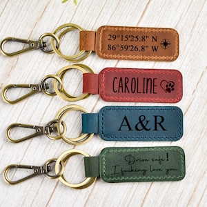 Customized Key Chain,Personalized Leather Keychain,Monogrammed Leather Keychain,Mens gifts,Coordinates Key Chain Longitude Latitude Keychain