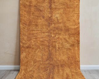 Handmade Wool Rug – Burnt Orange Minimalist Rug – Soft Warm Area Rug for Boho or Modern Interior Decor