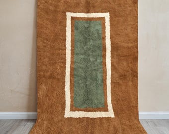 Handmade Boho Wool Rug – Green and Brown Area Rug – Soft Tribal Floor Decor for Neutral or Earthy Interiors