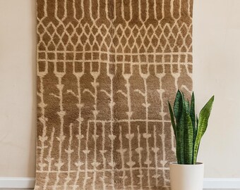 Handmade Brown Moroccan Wool Rug: Beni Ourain Style, Soft High Pile