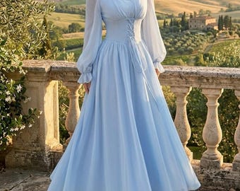 Elegante jurk in Franse stijl met ruches en hoge taille, herfstdoek voor dames, A-lijn jurk