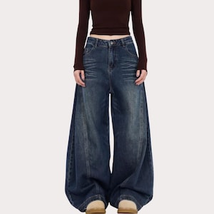 Pantalones vaqueros holgados de retazos negros Y2k para mujer, pantalones vaqueros casuales de algodón con pierna ancha