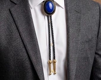 Handcrafted Cobalt Blue & Black Resin Bolo Tie – Bronze Beveled Accents – 38" Cord