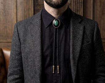 Moss Green Resin Bolo Tie Men – Handcrafted Western Necktie, Braided Leather Cord