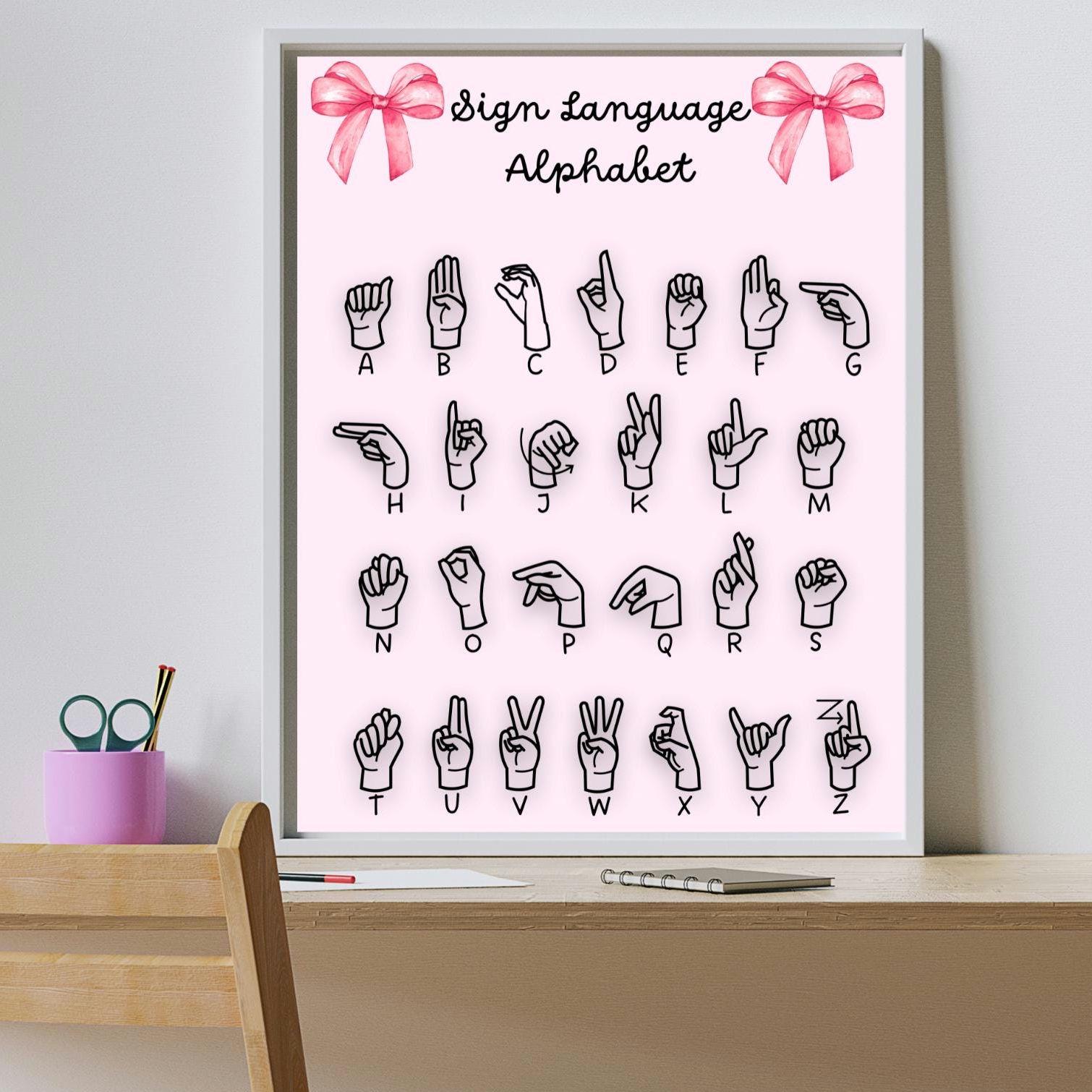 ASL Alphabet, Pink Bow Sign Language Art, Fingerspelling - Etsy