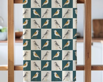 Bird Tea Towel – Modern Farmhouse Kitchen Decor – Mid Century Bird Print – Cute Bird Towel – Nature Lover Gift – Cottage Style