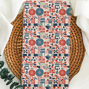 Modern Geometric Floral Tea Towel – Retro Boho Kitchen Towel, Midcentury Modern Dish Towel, Abstract Colorful Home Decor