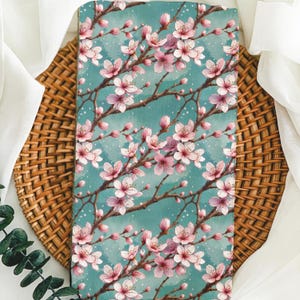 Cherry Blossom Tea Towel – Sakura Floral Kitchen Towel, Pink Botanical Spring Decor, Cottagecore Tea Towel Gift