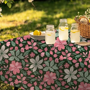 Floral Tablecloth Rectangle or Square – Elegant Pink & Cream Flower Tablecloth for Outdoor Dining, Parties and Everyday Decor