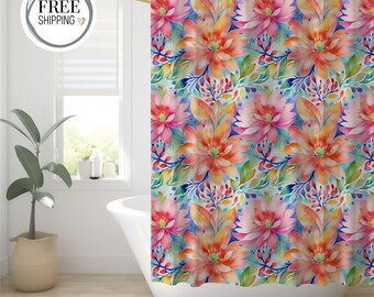 Shower Curtain - Floral Watercolor | Colorful Boho Bathroom Decor | Botanical Spring Flower Print | Vibrant Nature-Inspired Art