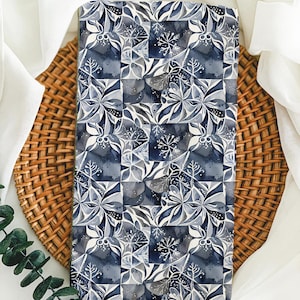 Winter Botanical Tea Towel | Navy Snowflake Dish Towel, Modern Holiday Kitchen Decor, Blue and White Seasonal Tea Towel Gift