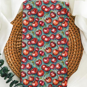 Cherry Print Tea Towel | Retro Fruit Kitchen Towel, Red Cherry Dish Towel, Summer Cottagecore Decor, Vintage Farmhouse Gift Idea