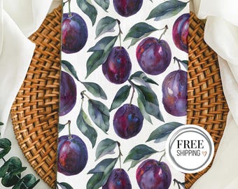 Tea Towel - Fresh Purple Plums Watercolor Print, Summer Dish Towel, Perfect Practical Gift for Friends or Family, Fruit Deco Kitchenware