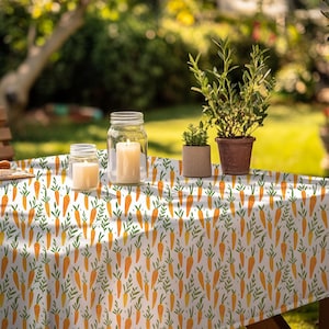 Carrot Tablecloth – Farmhouse Easter Table Cover, Garden Vegetable Tablecloth for Spring Decor, Bunny Party or Kitchen Table