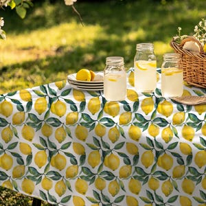 Lemon Tablecloth – Fruit Table Cloth – Bright Summer Table Decor – Garden Party Linen – Rectangle or Square Table Cover