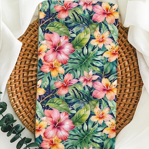 Tropical Hibiscus Tea Towel – Vibrant Jungle Flower Kitchen Towel – Bold Summer Hostess Gift – Boho Island-Inspired Dish Towel