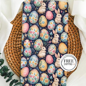 Easter Tea Towel • Bunny & Floral Egg Spring Kitchen Towel • Cute Pastel Tea Towel • Easter Decor Gift • Springtime Dish Towel