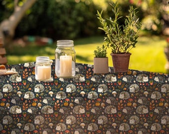 Hedgehog Tablecloth, Unique Home Fall Table Decor, Autumn Table Cloth, Rectangle / Square Table Linens, Hedgehog Gift, Mushrooms & Leaves