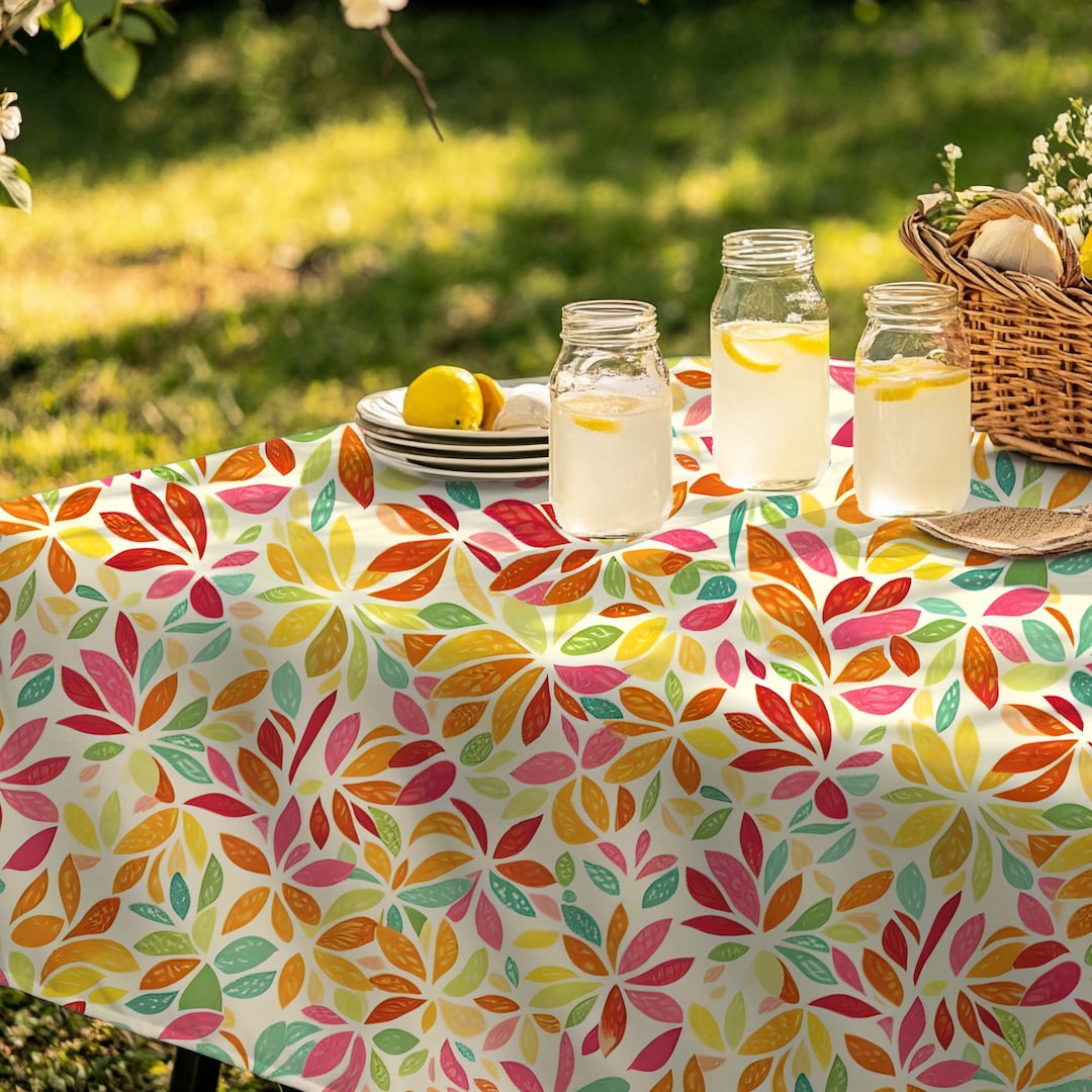 Tablecloth W/ Bright Floral Print – Colorful Summer Tablecloth for ...