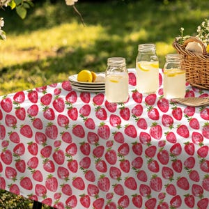 Strawberry Tablecloth | Summer Picnic Table Cover | Fruit Print Table Linen | Cottagecore Outdoor Party Decor | Farmhouse Kitchen