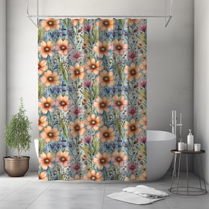 Wildflower Shower Curtain, Cottagecore Botanical Bathroom Decor, Vintage Floral Watercolor Curtain, Garden-Inspired Bath Art