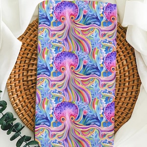 Rainbow Octopus Tea Towel – Colorful Ocean Kitchen Towel – Bright Coastal Dish Towel – Sea Creature Decor – Beach House Gift Idea