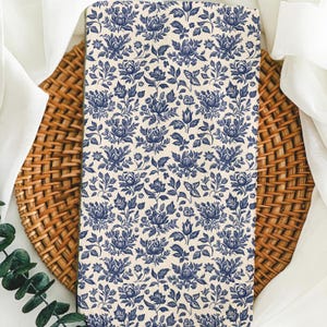 Navy Blue Floral Tea Towel – French Country Kitchen Towel – Vintage Style Dish Towel – Botanical Print Hand Towel – Toile Hostess Gift