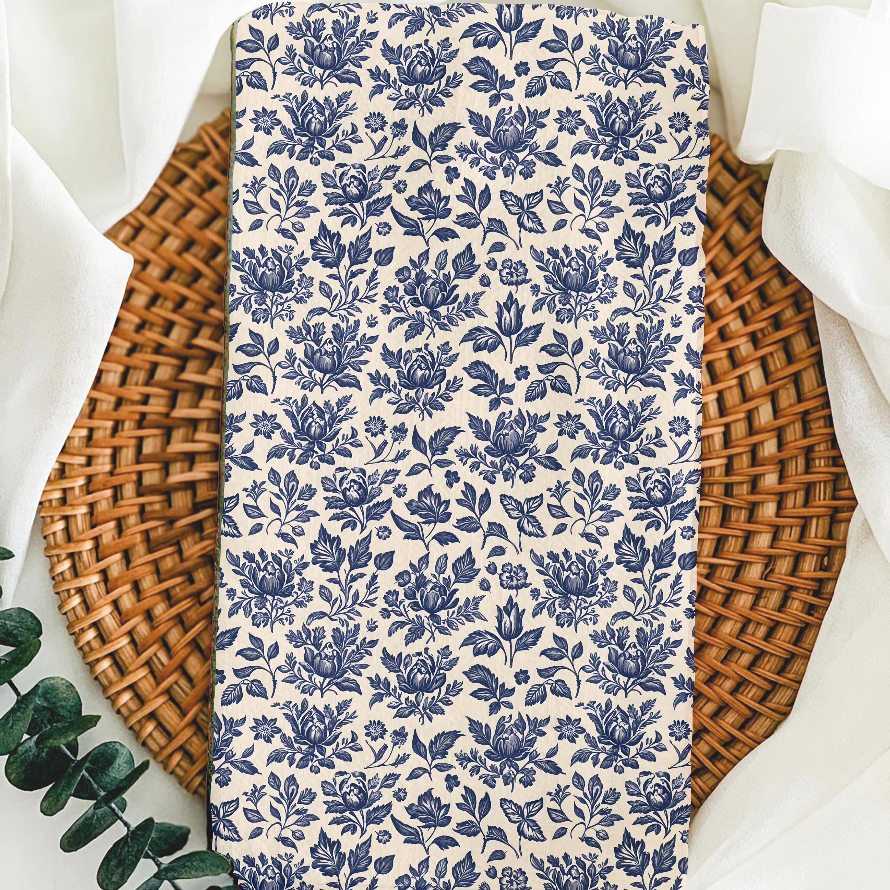 Navy Blue Floral Tea Towel – French Country Kitchen Towel