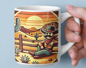 Taza de cerámica retro de vaquero del oeste, atardecer en el desierto de los años 50 (325 ml, 430 ml)