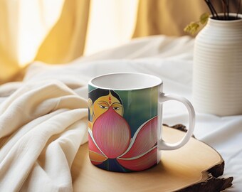 Lotus Goddess Mug, Sacred Feminine Art, Boho Yoga Gift