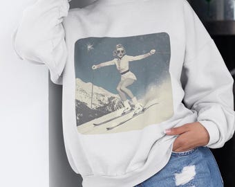 Retro Ski Glam Sweatshirt: Vintage Inspired Winter Apparel