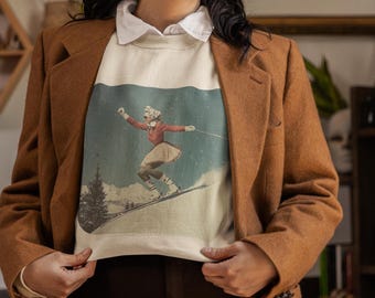 Retro Ski Glam Sweatshirt: Vintage Skier, Winter Style