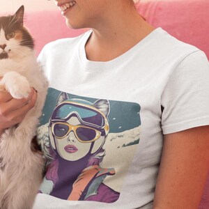 Retro Cool Cat T-Shirt 80s Inspired Neon Apres Ski Shirt Club Ski Bachelorette Winter Bachelorette Apres Ski Tee Aspen Tshirt Ski Sweater