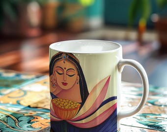 Lotus Goddess Coffee Mug, Spiritual Art, Boho Yoga Gift