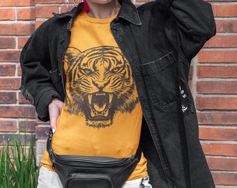Vintage Tiger Head T-Shirt Bold Roaring Art Design Hipster Tiger Pop Art T-Shirt - Retro Outdoor Adventure Apparel