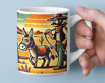Taza vintage del oeste, escena retro de vaquero del desierto, taza de café de cerámica (325 ml, 433 ml)