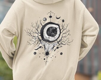 Celestial Stag Hoodie, Lunar Skull Sweatshirt, Gothic Moon Art